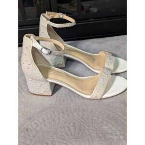 Betsey Johnson Womens 7.5 Ankle Strap Heels Pearl Studded White wedding shoes